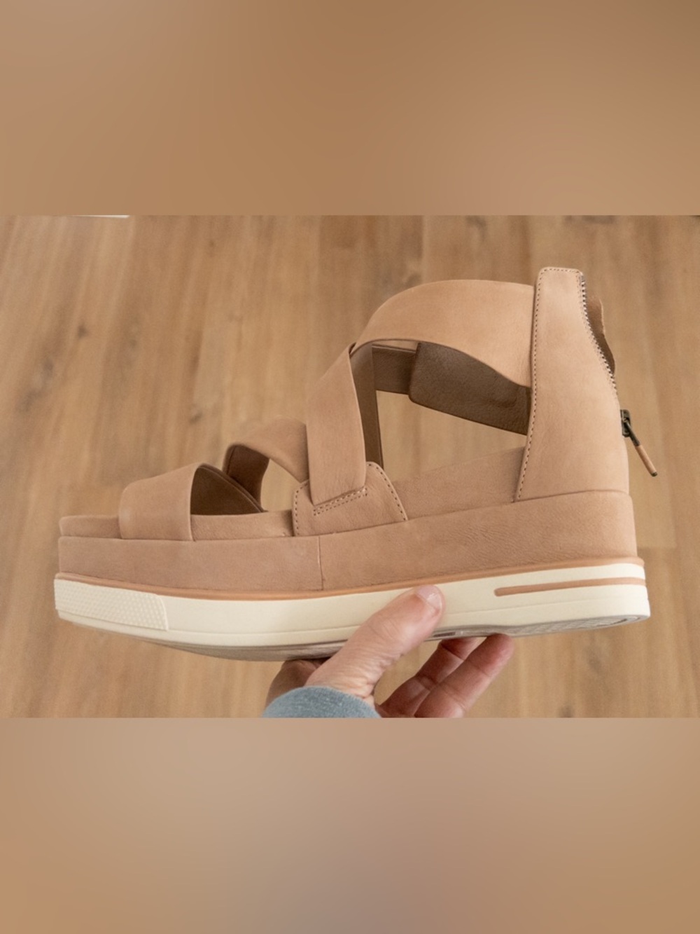 NWT NIB Eileen Fisher Boost Platform Zip Back Sandals Nubuck Latte Tan Size 8 - Picture 6 of 14